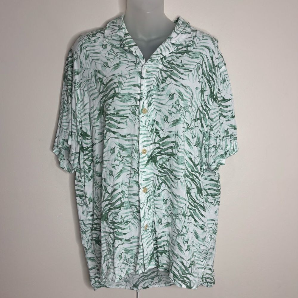 Banana Republic button up tropical Green white Leaf Shirt lightweight large